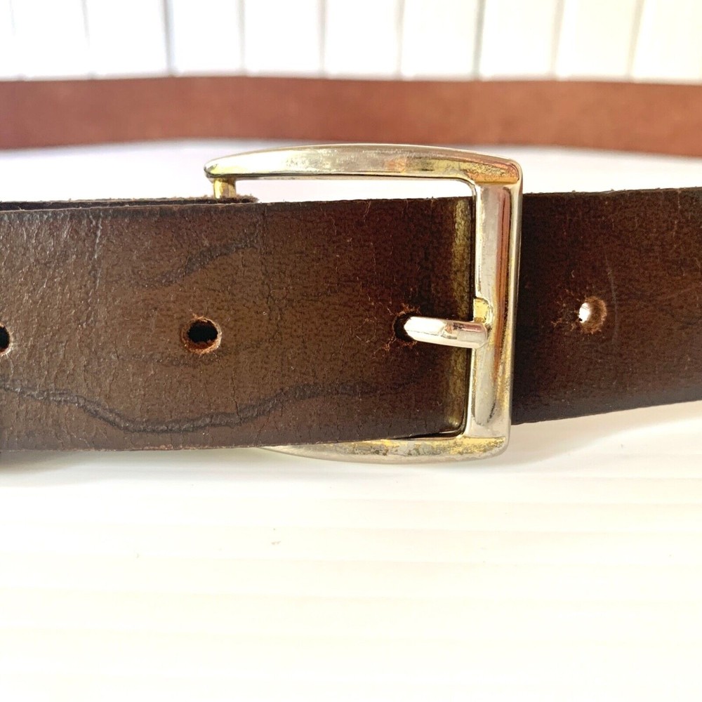 Men’s Belt Sz 44 Top Grain Oil Tanned Leather Brown Brass Buckle 1-1/8” Wide - Picture 2 of 11